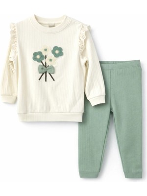 Nikuby Yeşil Çiçekli Bebe Alt-Üst Takım