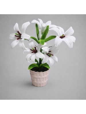 Akın Hediyelik Beyaz Lilyum Yapay Çiçek – Saksılı Dekoratif Aranjman