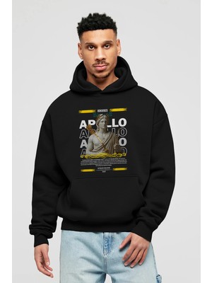 Ankhises Apollo 2 Mitoloji Ön Siyah Hoodie Oversize Kapüşonlu Sweatshirt Erkek Kadın