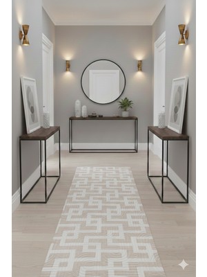 Swan Home Kaymaz Tabanlı Yolluk Kesme Halı Salon Koridor Mutfak Yatak Odası Halısı SHJ3017 Bej