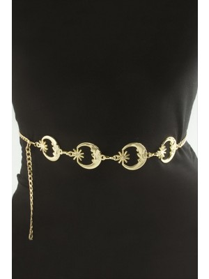 Zero Land Lvsqvr Ay Yıldız Metal Zincir Kemer - Sarı