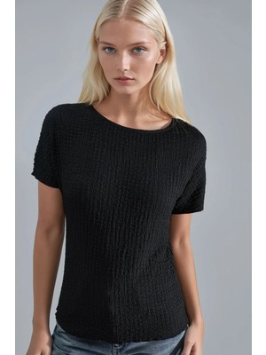 Hiccup Kadınlar Dokulu Bisiklet Yaka Bluz Ellie Collection Siyah
