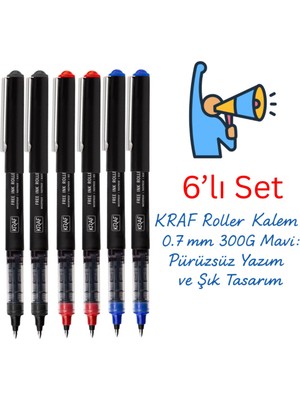 Kraf Roller Kalem 0.7 - Mavi - Kırmızı - Siyah 6’lı Set ( Ürün Kodu 300G )