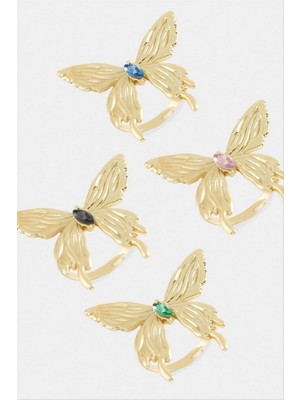 Zero Land Lvsqvr Kelebek Kristal Taşlı Metal Yüzük - Sarı