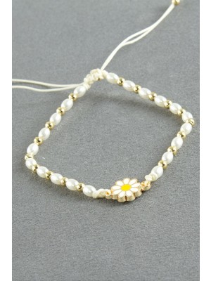 Zero Land Lvsqvr Papatya Oval Inci Bileklik - Beyaz