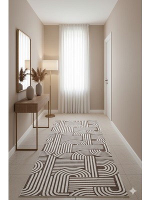 Swan Home Kaymaz Tabanlı Yolluk Kesme Halı Salon Koridor Mutfak Yatak Odası Halısı SHJ3012 Kahve