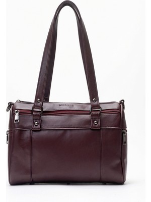 Dericlub Verona Kadın Omuz Askılı Kol Çantası Gerçek Deri Bordo