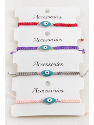 Zero Land Lvsqvr Oval Nazar Makrome Örgülü Bileklik - Kırmızı