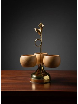 Altın Metal Kollu Ahşap 3 Bölmeli Ikramlık