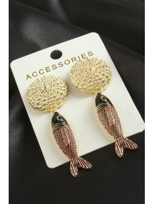 Zero Land Lvsqvr Balık Mineli Küpe - Bordo