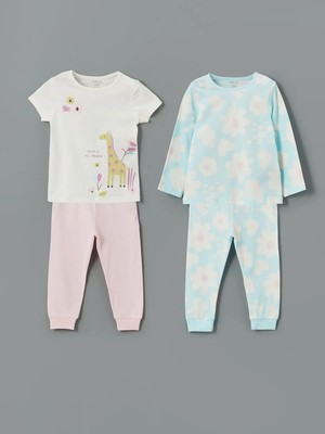 Lc Waikiki Yeni Sezon Bisiklet Yaka Çiçekli Kız Bebek Pijama Takım 2'li
