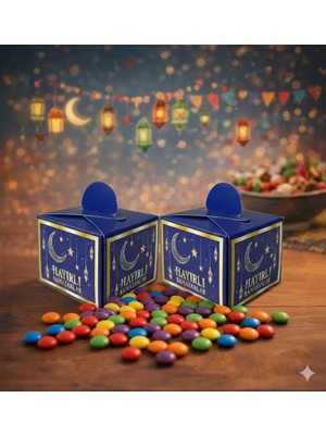 Zenviva 100 Adet Hayırlı Ramazan Baskılı Kutu+1 kg Bonibon ÇIKOLATA+100 Adet Cırt Poşet,  Ikram, Ramazan Hediyeliği