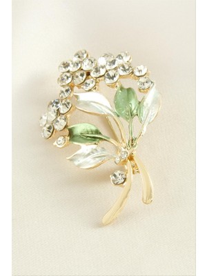 Zero Land Lvsqvr Çiçek Yaprak Mineli Taşlı Broş - Sarı