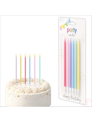 Süsle Bebek ve Parti Makaron Çok Renkli Ince Uzun Pasta Mumu 19 cm - 6 Adet