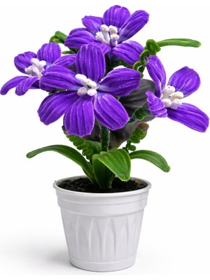 Akın Hediyelik Saksılı Mor Yapay Çiçek – Dekoratif Masa Üstü Aranjman