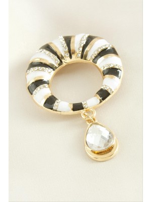 Zero Land Lvsqvr Simit Mineli Taşlı Broş - Gümüş Rengi