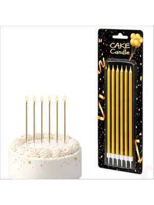 Süsle Bebek ve Parti Metalik Altın Ince Uzun Pasta Mumu 19 cm - 6 Adet