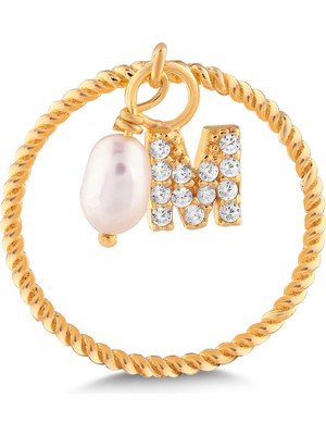 Kuyumcudükkanı Kuyumcudukkani Inci Sallantılı Kişiye Özel Harfli Yüzük-M -10904-M