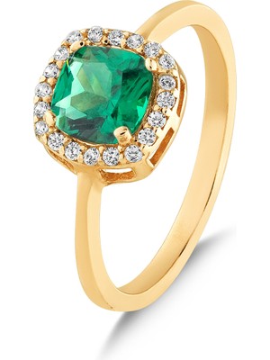 Kuyumcudükkanı Kuyumcudukkani Zümrüt Yeşili Kare Kesim Taşlı "tektaş"yüzük-Gold RENK-10438-G-GRN