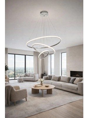 Kafkas Vega Krom Modern LED Sarkıt Avize – 3 Halkalı Tasarım