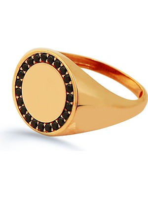 Kuyumcudükkanı Küçük Parmak Yüzük (Signed Ring)Siyah Sıra Taşlı -10381-R-BLK