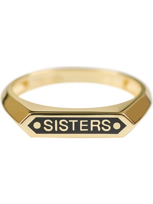 Kuyumcudükkanı Siyah Renk Mineli "sıster" Mesaj Yeni Trend YÜZÜK-10397-G-BLK-SISTER