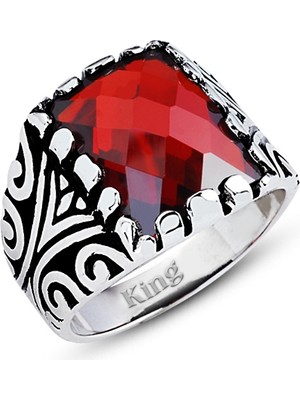 Kuyumcudükkanı Kuyumcudukkanı Baget Kesim Taşlı Yanı "desenli " Gümüş Erkek YÜZÜK-60005-W-R