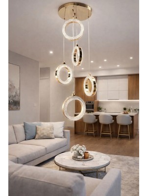 Kafkas 5 Li Kristal Halka Sarkıt LED Avize