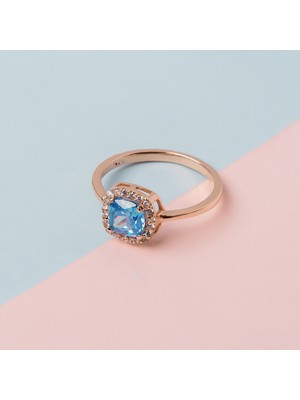 Kuyumcudükkanı Kuyumcudukkani Topaz Mavi Kare Kesim Taşlı "TEKTAŞ"YÜZÜK-10438-R-BLU