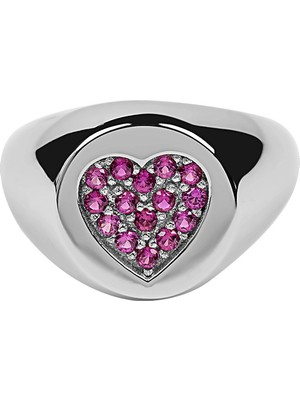 Kuyumcudükkanı Kırmızı Taşlı Kalpli Küçük Parmak Yüzüğü (Signed RING)-10382-W-R