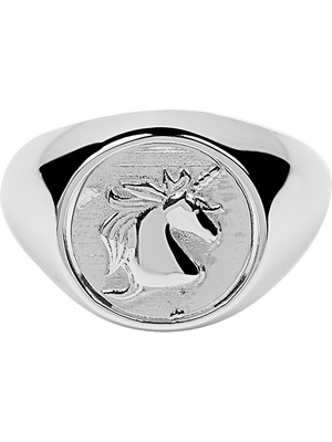 Kuyumcudükkanı Küçük Parmak Yüzük (Signed Ring) Unicorn Ifadeli -10385-W