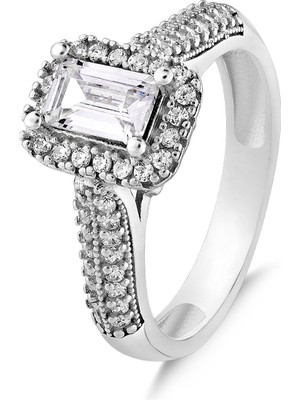 Kuyumcudükkanı Kuyumcudukkani Beyaz Baget Taşlı "TEKTAŞ"YÜZÜK-10439-W-W