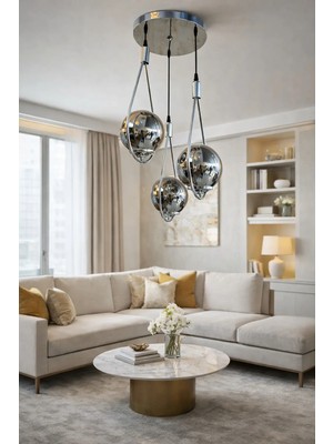 Kafkas – Nova 3’lü Damla Krom Füme Cam Sarkıt Avize