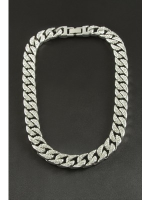 Zero Land Lvsqvr Chain Düz Zirkon Taşlı Lüks Çelik Kolye - Gümüş Rengi