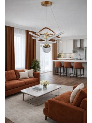 Kafkas Tarçın Taç Kristal Kelebekli Şeker Toplu LED Avize