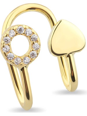 Kuyumcudükkanı Kuyumcudukkani Kalp ve Taşlı Yuvarlak Yeni Trend"ear Cuff "KÜPE-30059-G-W