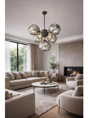 Kafkas Orbit 5’li Armut Füme Cam Modern Avize