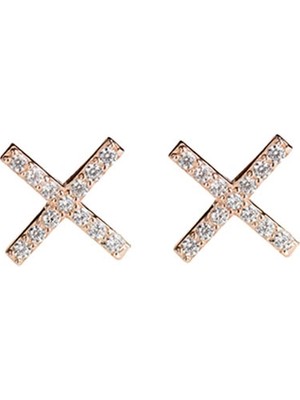 Kuyumcudükkanı Kuyumcudukkani Zirkon Taşlı"x"trend Küpe-Küçük BOY-31134-R-W-4MM