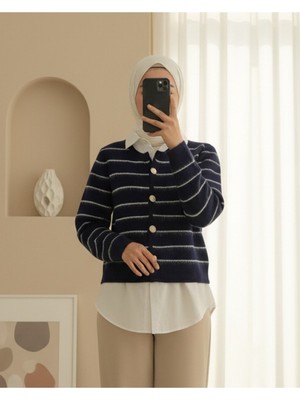 Modamorfo Düğmeli Gömlek Detaylı Triko Hırka -Laci