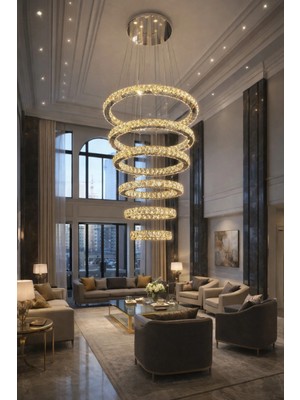 Kafkas 70X60X50X40X30 6 Katlı Krom Kristal Galeri Boşluğu Avize