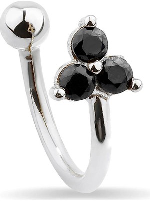 Kuyumcudükkanı Kuyumcudukkani 3 Siyah Taşlı Trend "ear CUFF"KÜPE-30056-W-BLK
