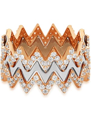 Kuyumcudükkanı Kuyumcudukkani Dörtlü Full Taşlı Zigzag Trend YÜZÜK-10343-R-W