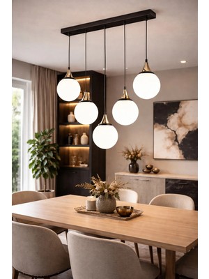 Kafkas – Linea 5’li Sıralı Gold Hunili Opal Cam Sarkıt Avize