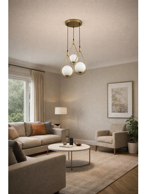 Kafkas – Damla 3’lü Statik Gold Beyaz Glop Modern Avize