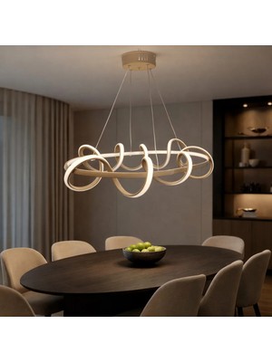 Kafkas Wave Cappuccino Lineer LED Avize – Modern Yemek Masası & Salon Sarkıt