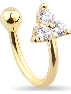 Kuyumcudükkanı Kuyumcudukkani 3 Taşlı Yeni Trend Rose"ear CUFF"KÜPE-30056-G-W