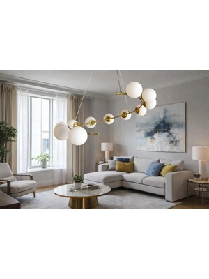 Kafkas Modern Açık Halka Statik Gold 11 Camlı Sarkıt Avize – Şık ve Zarif Tasarım