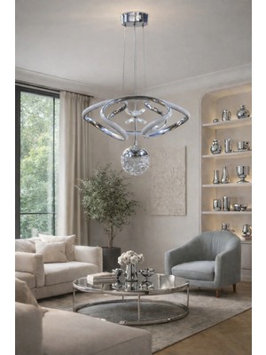 Kafkas Modern Krom LED Sarkıt Avize – Kristal Küre Detaylı Tasarım