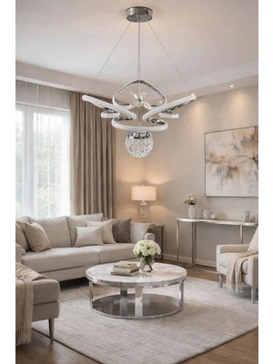 Kafkas Gümüş Taç Kristal Kelebekli Şeker Toplu LED Avize