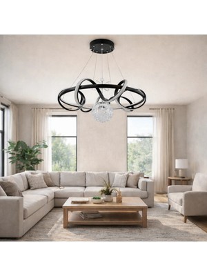 Kafkas Helezion Siyah Modern Sarkıt Avize – Kristal Küreli Tasarım